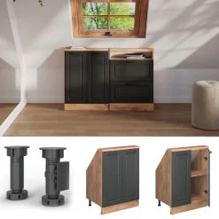 Dachschrägenschrank Rion Anthrazit Landhaus/Goldkraft Eiche mit 2 Türen Vicco