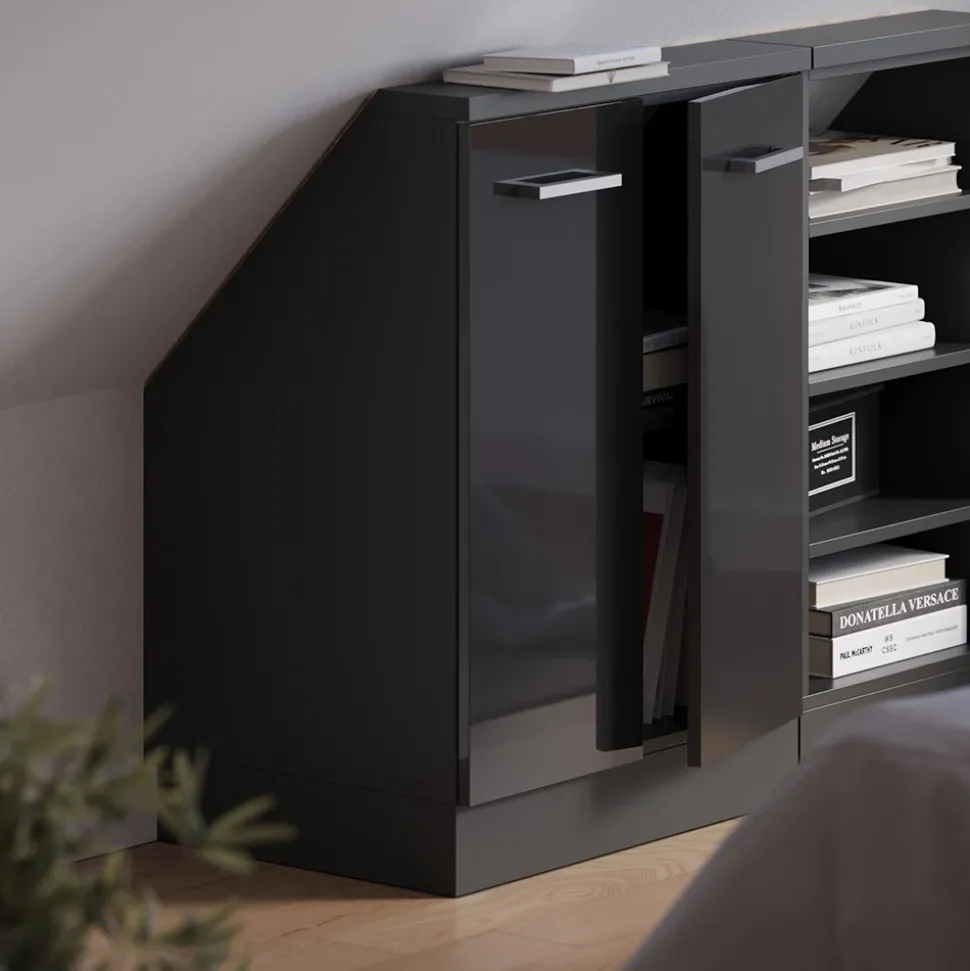 Dachschrägenschrank Rion Anthrazit Hochglanz/Anthrazit mit 2 Türen Vicco