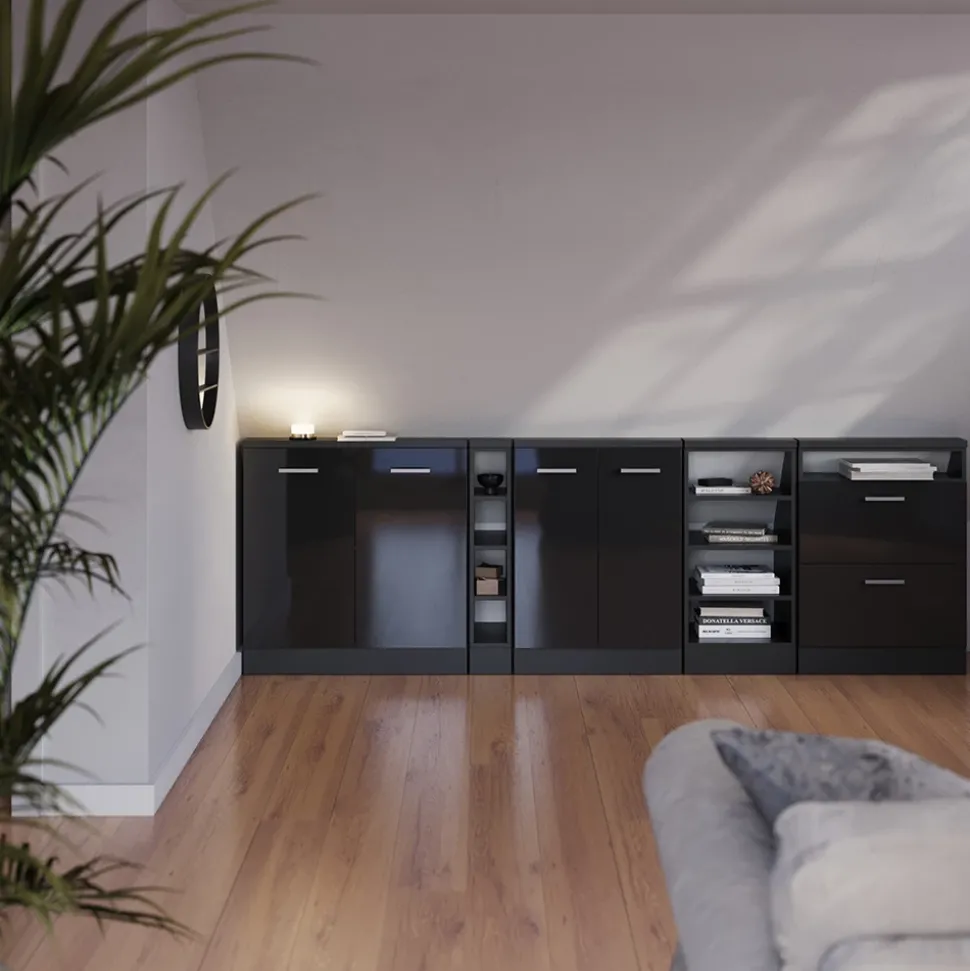 Dachschrägenschrank Rion Anthrazit Hochglanz/Anthrazit mit 2 Türen Vicco