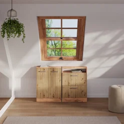 Dachschrägenschrank Rion Artisan-Eiche/Goldkraft Eiche mit 2 Schubladen Vicco