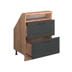 Dachschrägenschrank Rion Anthrazit Landhaus/Goldkraft Eiche mit 2 Schubladen Vicco