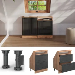 Dachschrägenschrank Rion Anthrazit Landhaus/Goldkraft Eiche mit 2 Schubladen Vicco