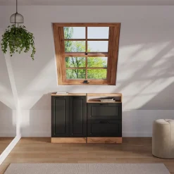 Dachschrägenschrank Rion Anthrazit Landhaus/Goldkraft Eiche mit 2 Schubladen Vicco