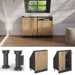 Dachschrägenschrank Rion Artisan Eiche/Anthrazit mit 2 Türen Vicco