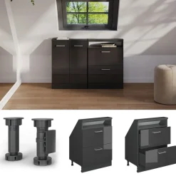 Dachschrägenschrank Rion Anthrazit Hochglanz/Anthrazit mit 2 Schubladen Vicco