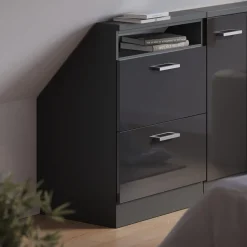 Dachschrägenschrank Rion Anthrazit Hochglanz/Anthrazit mit 2 Schubladen Vicco