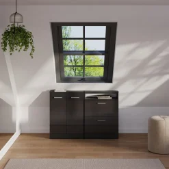 Dachschrägenschrank Rion Anthrazit Hochglanz/Anthrazit mit 2 Schubladen Vicco