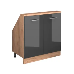 Dachschrägenschrank Rion Anthrazit Hochglanz/Goldkraft Eiche mit 2 Türen Vicco