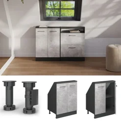 Dachschrägenschrank Rion Beton/Anthrazit mit 2 Türen Vicco