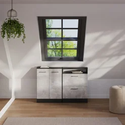 Dachschrägenschrank Rion Beton/Anthrazit mit 2 Türen Vicco