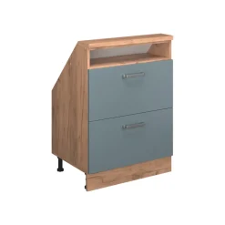 Dachschrägenschrank Rion Blau-Grau/Goldkraft Eiche mit 2 Schubladen Vicco