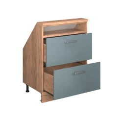 Dachschrägenschrank Rion Blau-Grau/Goldkraft Eiche mit 2 Schubladen Vicco