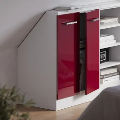 Dachschrägenschrank Rion Bordeaux Hochglanz/Weiß mit 2 Türen Vicco