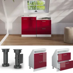 Dachschrägenschrank Rion Bordeaux Hochglanz/Weiß mit 2 Schubladen Vicco