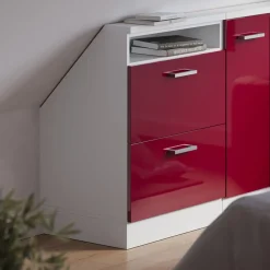 Dachschrägenschrank Rion Bordeaux Hochglanz/Weiß mit 2 Schubladen Vicco