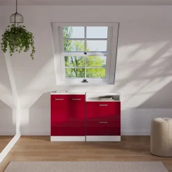 Dachschrägenschrank Rion Bordeaux Hochglanz/Weiß mit 2 Schubladen Vicco