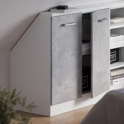 Dachschrägenschrank Rion Beton/Weiß mit 2 Türen Vicco