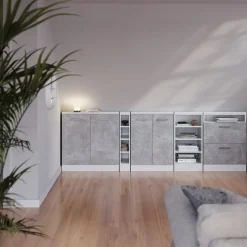 Dachschrägenschrank Rion Beton/Weiß mit 2 Türen Vicco