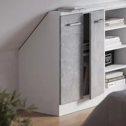 Dachschrägenschrank Rion Beton/Weiß mit 2 Türen Vicco