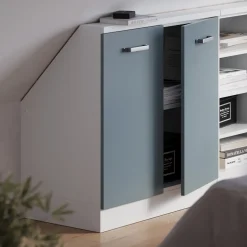 Dachschrägenschrank Rion Blau-Grau/Weiß mit 2 Türen Vicco