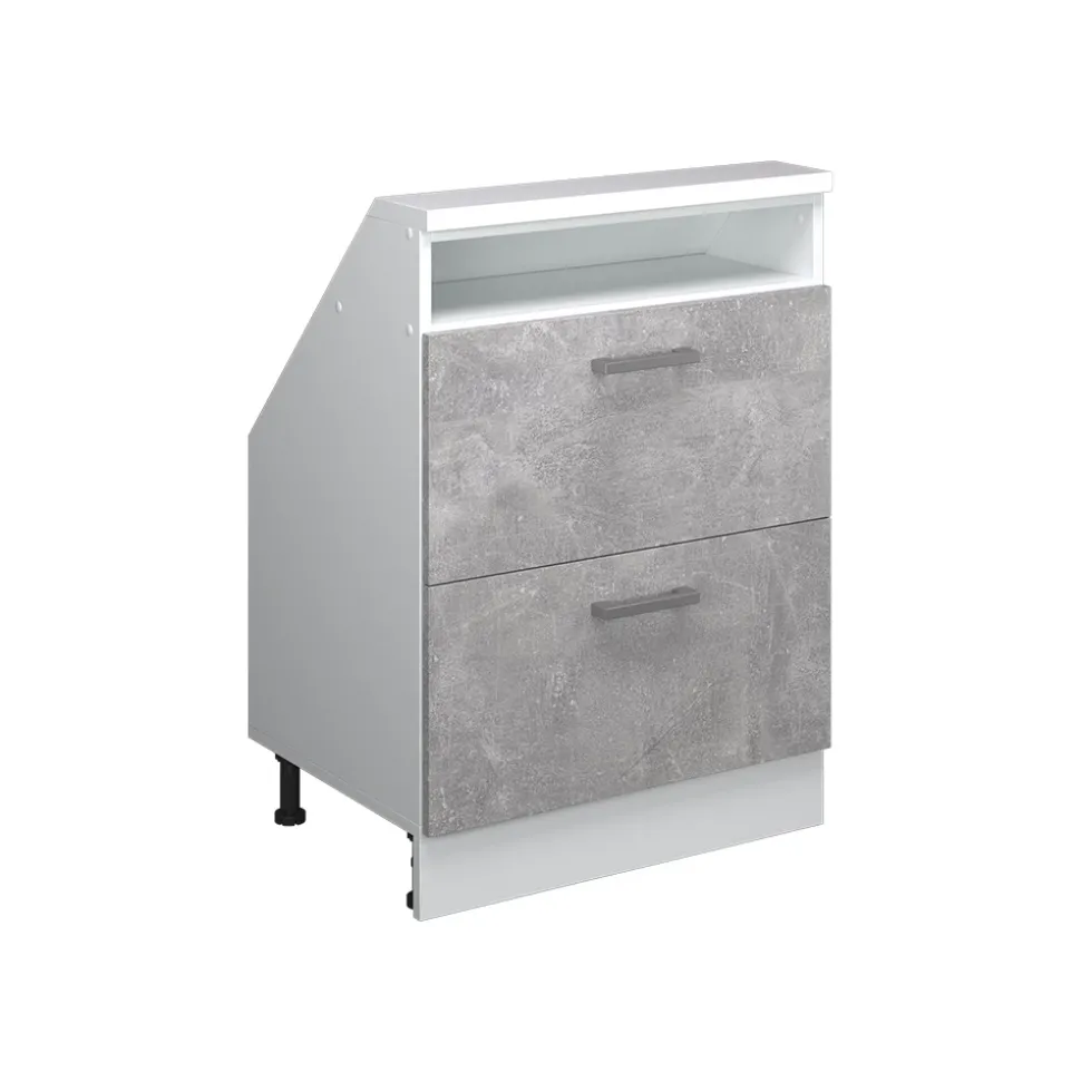 Dachschrägenschrank Rion Beton/Weiß mit 2 Schubladen Vicco