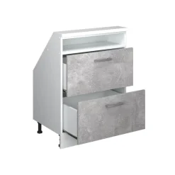 Dachschrägenschrank Rion Beton/Weiß mit 2 Schubladen Vicco