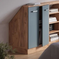 Dachschrägenschrank Rion Blau-Grau/Goldkraft Eiche mit 2 Türen Vicco