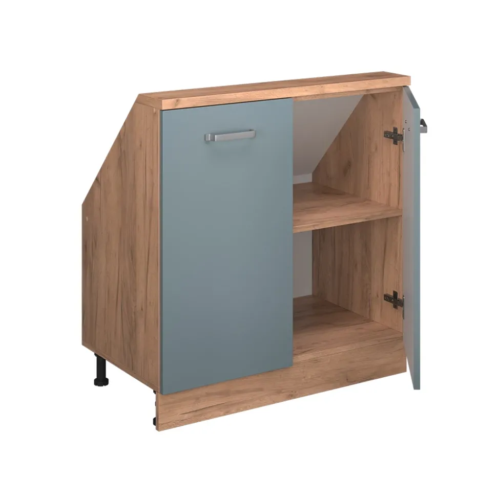 Dachschrägenschrank Rion Blau-Grau/Goldkraft Eiche mit 2 Türen Vicco