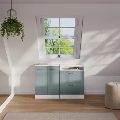 Dachschrägenschrank Rion Blau-Grau/Weiß mit 2 Türen Vicco