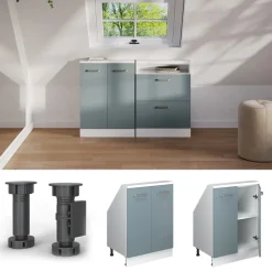 Dachschrägenschrank Rion Blau-Grau/Weiß mit 2 Türen Vicco