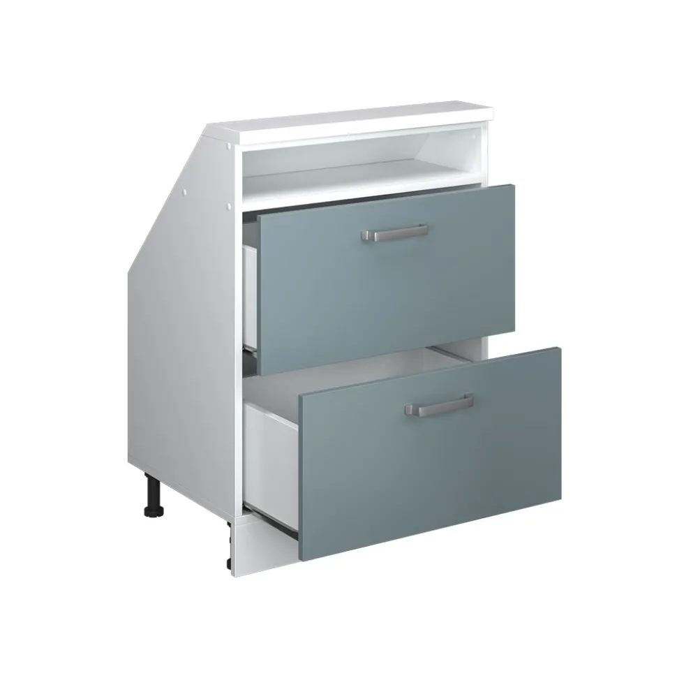 Dachschrägenschrank Rion Blau-Grau/Weiß mit 2 Schubladen Vicco