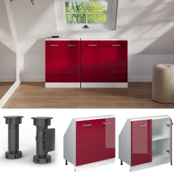 Dachschrägenschrank Rion Bordeaux Hochglanz/Weiß mit 2 Türen Vicco