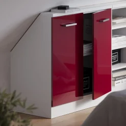 Dachschrägenschrank Rion Bordeaux Hochglanz/Weiß mit 2 Türen Vicco