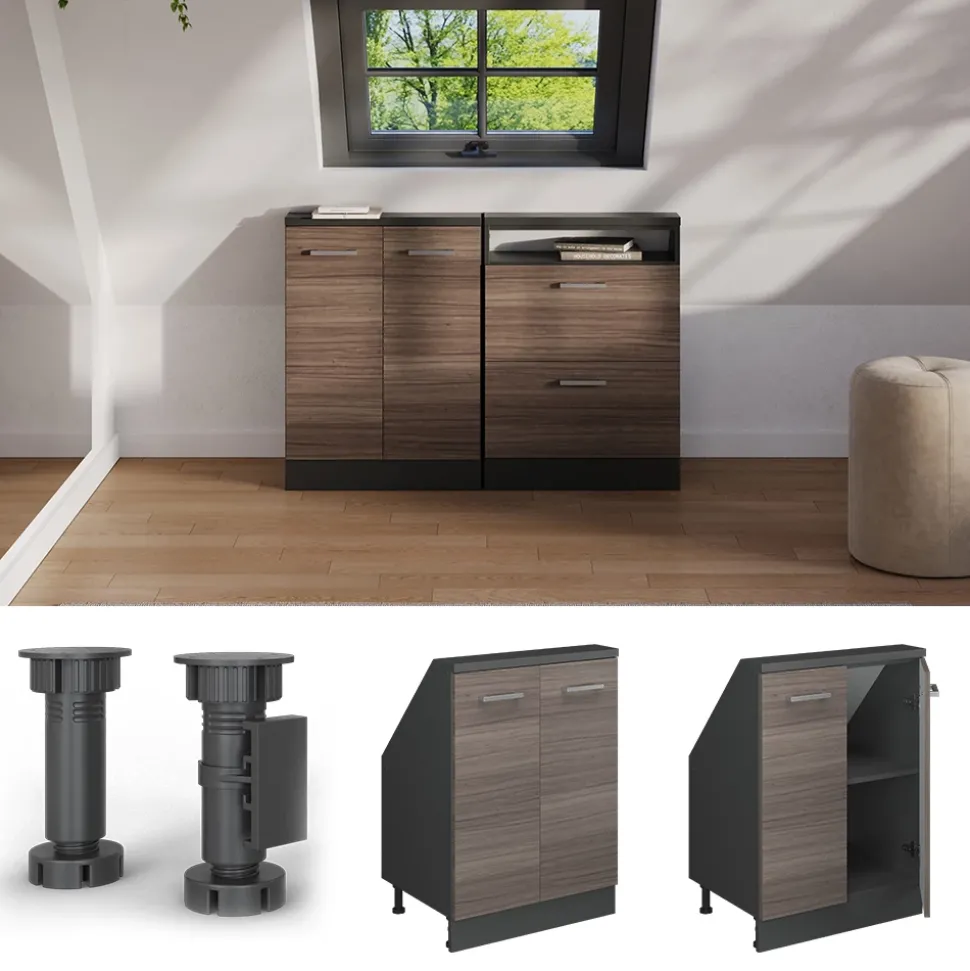 Dachschrägenschrank Rion Edelgrau/Anthrazit mit 2 Türen Vicco