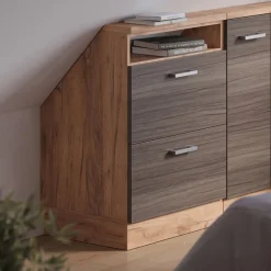 Dachschrägenschrank Rion Edelgrau/Goldkraft Eiche mit 2 Schubladen Vicco