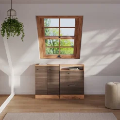 Dachschrägenschrank Rion Edelgrau/Goldkraft Eiche mit 2 Schubladen Vicco