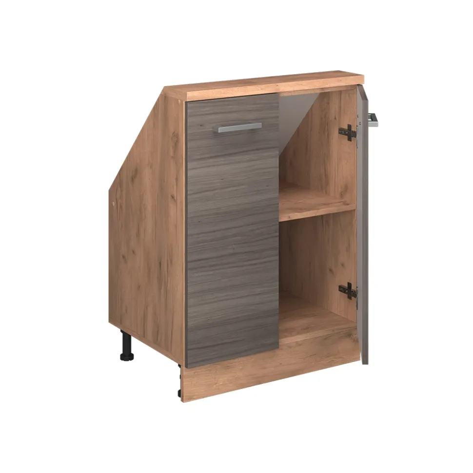 Dachschrägenschrank Rion Edelgrau/Goldkraft Eiche mit 2 Türen Vicco