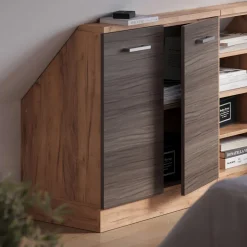 Dachschrägenschrank Rion Edelgrau/Goldkraft Eiche mit 2 Türen Vicco