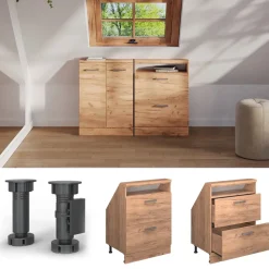 Dachschrägenschrank Rion Goldkraft Eiche mit 2 Schubladen Vicco