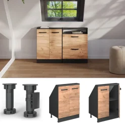 Dachschrägenschrank Rion Goldkraft Eiche/Anthrazit mit 2 Türen Vicco