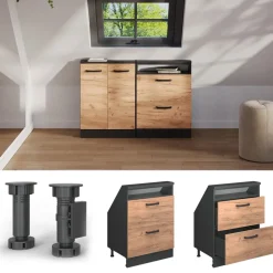 Dachschrägenschrank Rion Goldkraft Eiche/Anthrazit mit 2 Schubladen Vicco