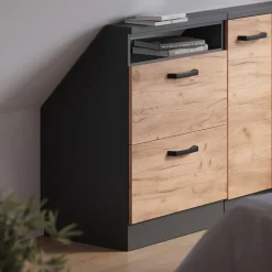 Dachschrägenschrank Rion Goldkraft Eiche/Anthrazit mit 2 Schubladen Vicco