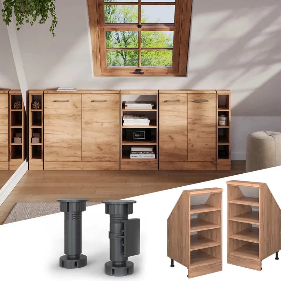 Dachschrägenschrank Rion Goldkraft Eiche 40 x 81.6 cm mit 4 Fächern Vicco