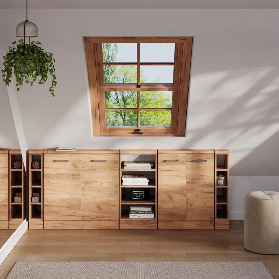 Dachschrägenschrank Rion Goldkraft Eiche 40 x 81.6 cm mit 4 Fächern Vicco