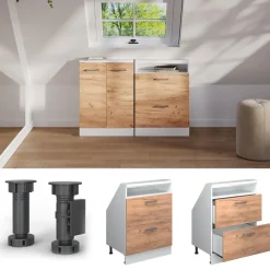 Dachschrägenschrank Rion Goldkraft Eiche/Weiß mit 2 Schubladen Vicco