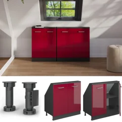 Dachschrägenschrank Rion Rot Hochglanz/Anthrazit mit 2 Türen Vicco