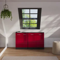 Dachschrägenschrank Rion Rot Hochglanz/Anthrazit mit 2 Türen Vicco