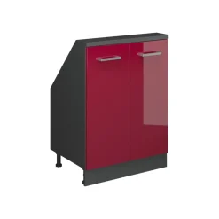 Dachschrägenschrank Rion Rot Hochglanz/Anthrazit mit 2 Türen Vicco