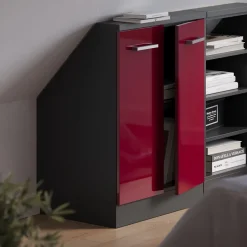 Dachschrägenschrank Rion Rot Hochglanz/Anthrazit mit 2 Türen Vicco