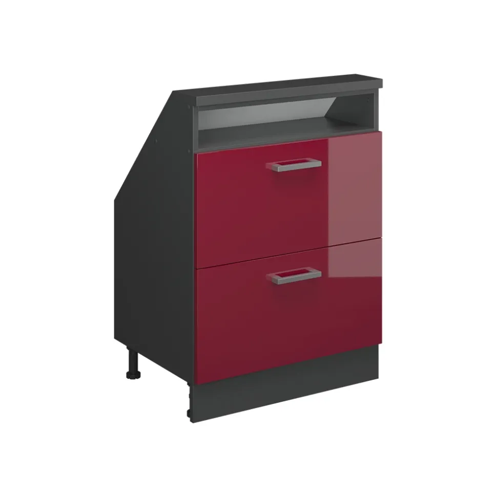 Dachschrägenschrank Rion Rot Hochglanz/Anthrazit mit 2 Schubladen Vicco